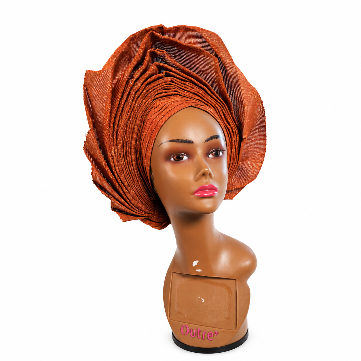 Luxury Copper Auto Gele Headwrap – Elegant African Ready-to-Wear Gele
