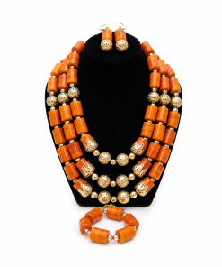 Orange & Gold African Bridal Beaded Jewelry Set