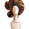 Luxury Brown Auto Gele Headwrap – Pearl Embellished African Headpiece
