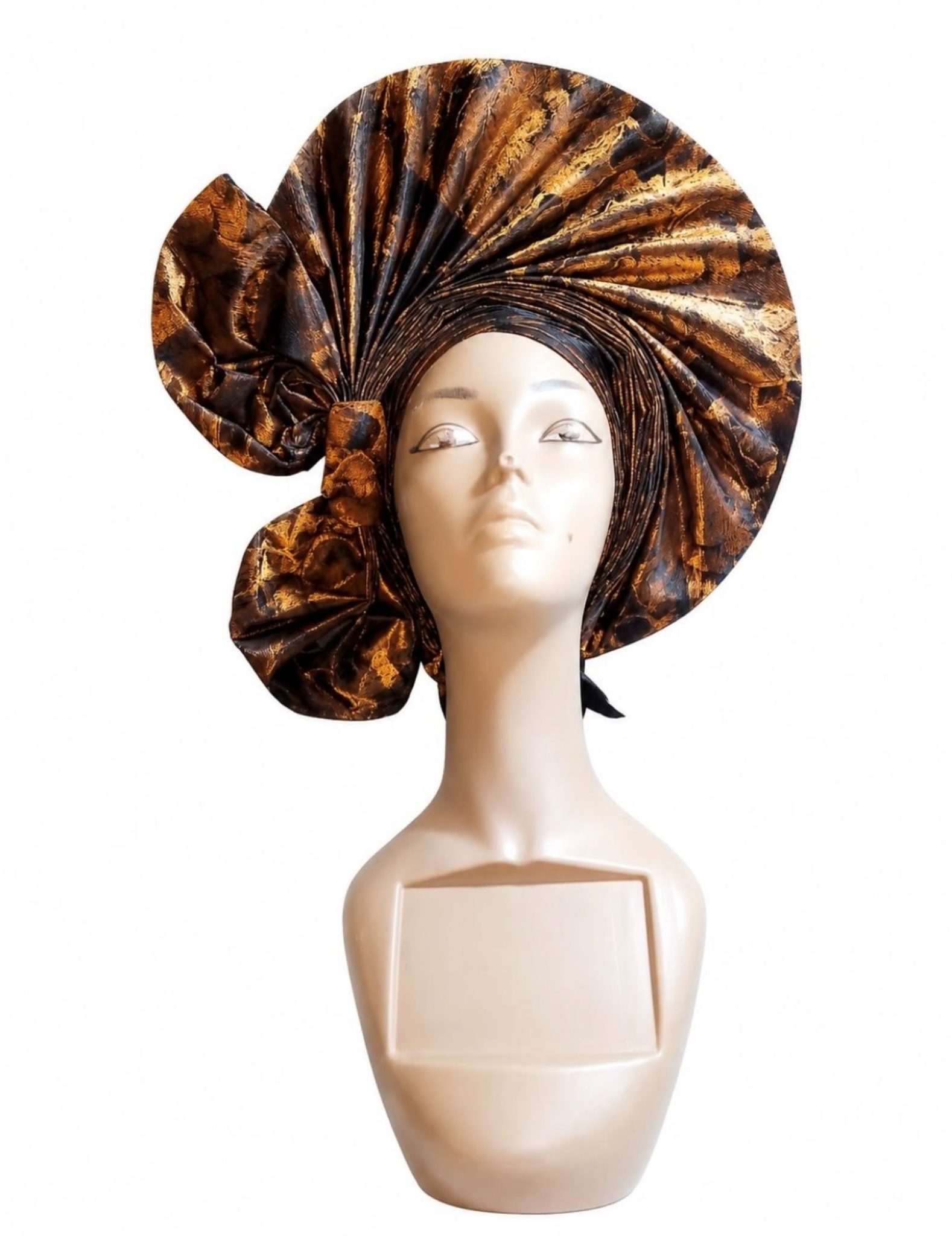 Luxury Brown Auto Gele Headwrap – Pearl Embellished African Headpiece