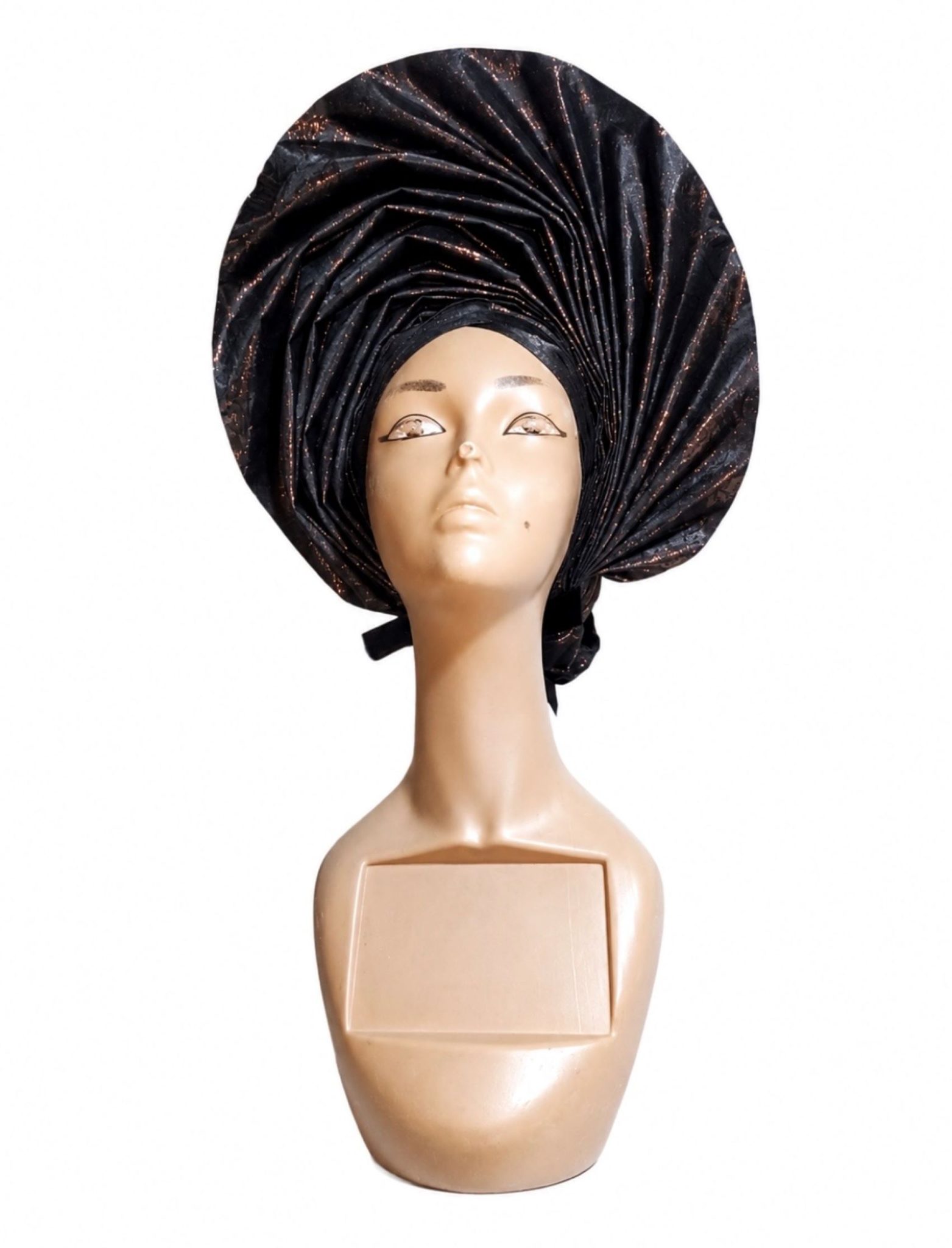 Luxury Black Auto Gele Headwrap – Pearl Embellished African Headpiece