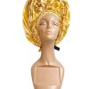 Luxury Yellow Auto Gele Headwrap – Pearl Embellished African Headpiece