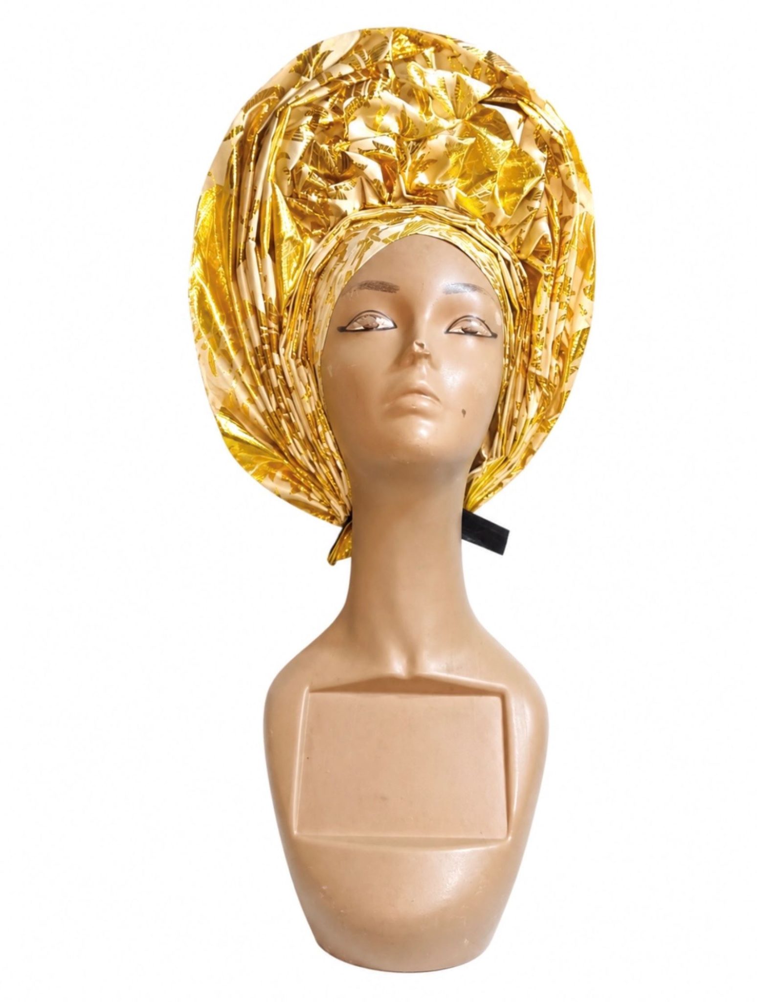 Luxury Yellow Auto Gele Headwrap – Pearl Embellished African Headpiece